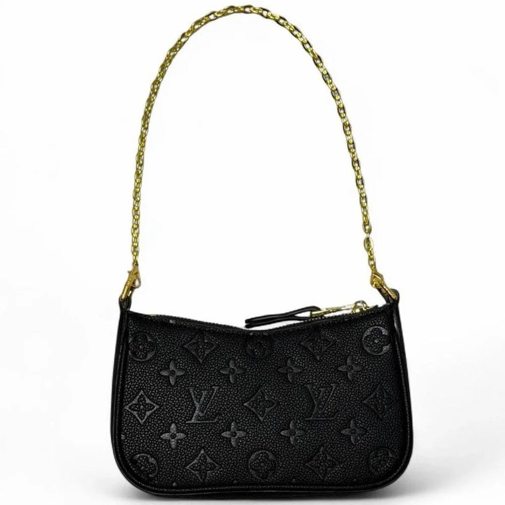 Louis Vuitton Black Monogram Embossed Leather Gold Chain Crossbody Bag Designer - Picture 2 of 8